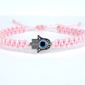 Hamsa hand bracelet pink string braided bracelet